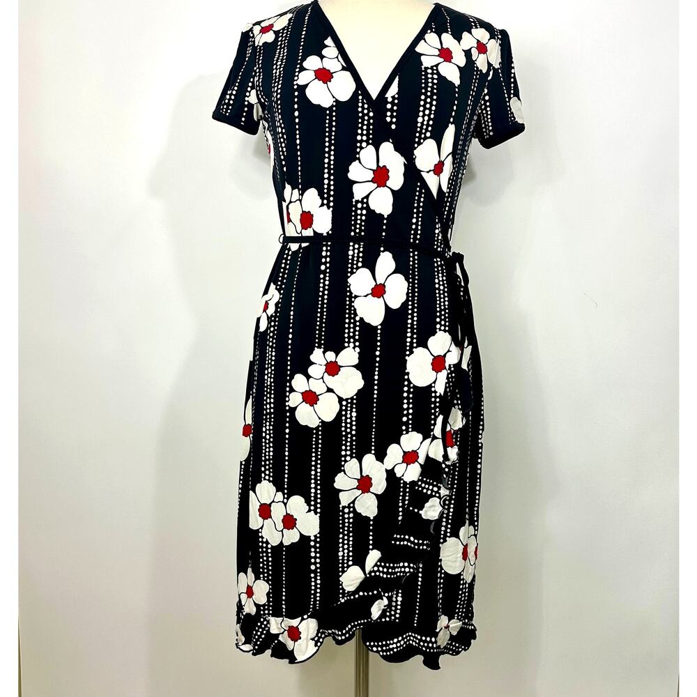Merona Midi Wrap Dress Floral and Ruffle Detail Medium